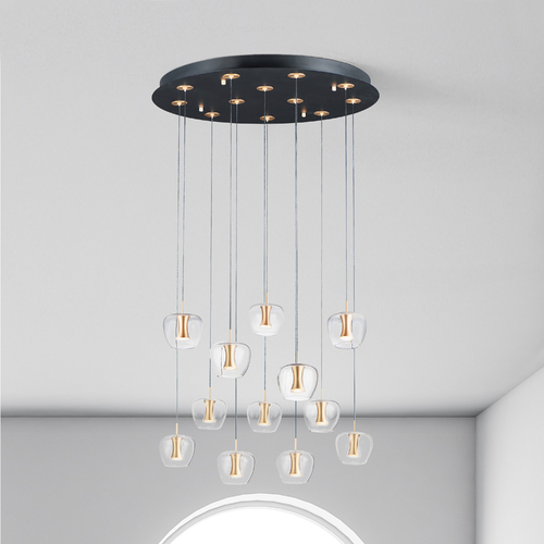 Newton 12-Light LED Pendant in Black & Gold by ET2 Lighting