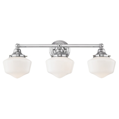 Design Classics Lighting Schoolhouse Bathroom Light Chrome White Opal Glass 3 Light 23.125 Inch Length WC3-26 GF6