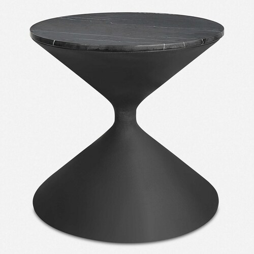 Times Up Side Table in Matte Black with Marble by Uttermost Lighting