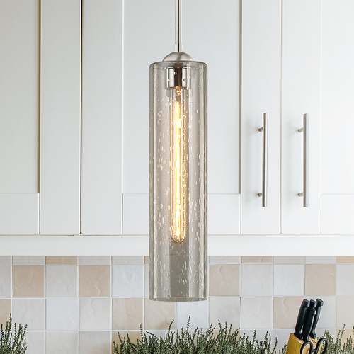 Design Classics Lighting Satin Nickel Mini-Pendant with Seeded Glass 581-09 GL1641C