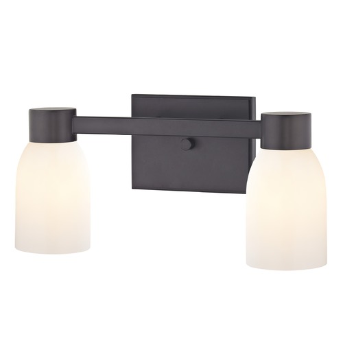 2-Light Shiny White Glass Bathroom Vanity Light Bronze