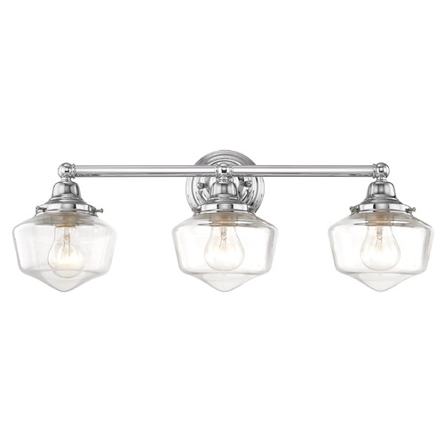 Design Classics Lighting Clear Glass Schoolhouse Bathroom Light Chrome 3 Light 23.125 Inch Length WC3-26 GF6-CL