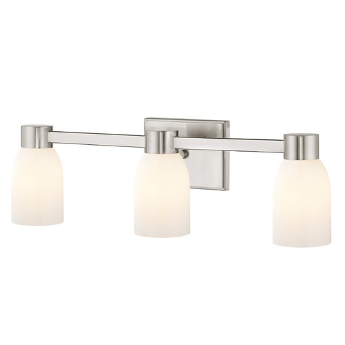 3-Light Shiny White Glass Bathroom Vanity Light Satin Nickel