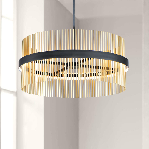 Chimes 34-Inch LED Pendant in Black & Satin Brass by ET2 Lighting