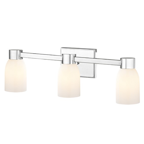 Design Classics Lighting 3-Light Shiny White Glass Bathroom Vanity Light Chrome 2103-26 GL1024D