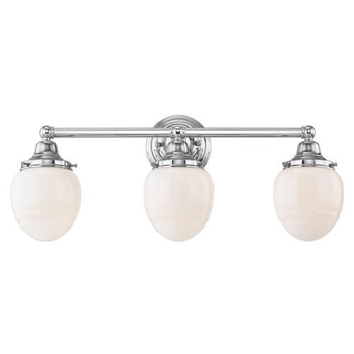 Schoolhouse Bathroom Light Chrome White Opal Glass 3 Light 21.875 Inch Length