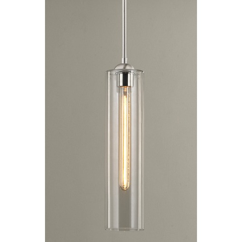 Clear Glass Mini-Pendant Satin Nickel