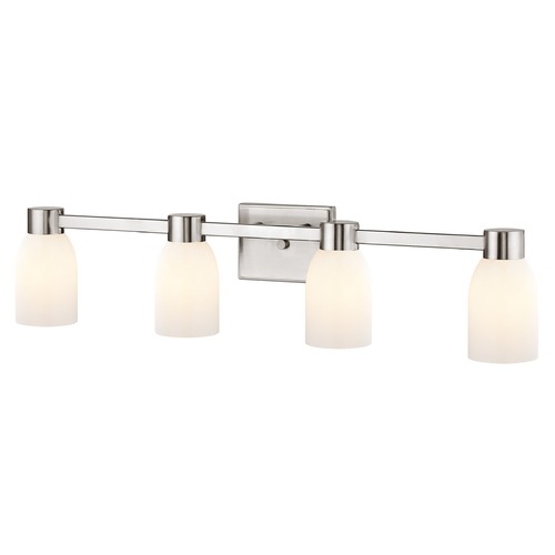 Design Classics Lighting 4-Light Shiny White Glass Bathroom Vanity Light Satin Nickel 2104-09 GL1024D