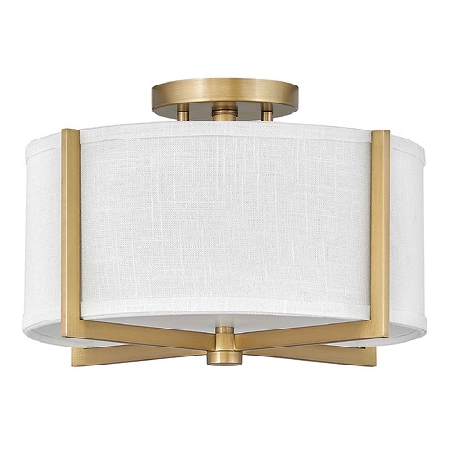 Axis Small Semi-Flush in Brass & Off White Linen by Hinkley Lighting