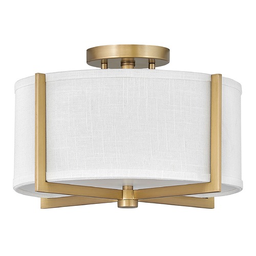 Hinkley Axis Small Semi-Flush in Brass & Off White Linen by Hinkley Lighting 41706HB