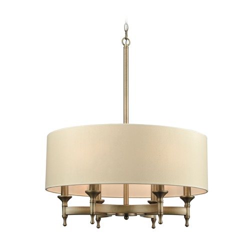 Elk Lighting Elk Lighting Pembroke Brushed Antique Brass Pendant Light with Drum Shade 10264/6