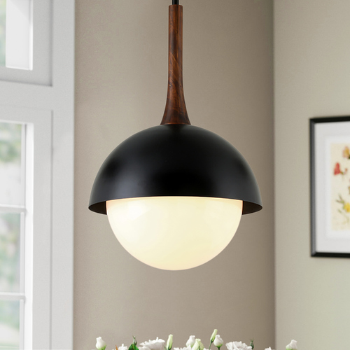 Troy Lighting Troy Lighting Cadet Black and Natural Acacia Pendant Light with Globe Shade F7644