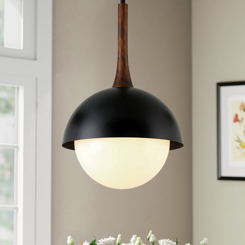 Troy Lighting Cadet Black and Natural Acacia Pendant by Troy Lighting F7644