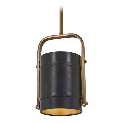 Contrast Leather Mini Pendant in Antique Brass & Coal by Metropolitan Lighting