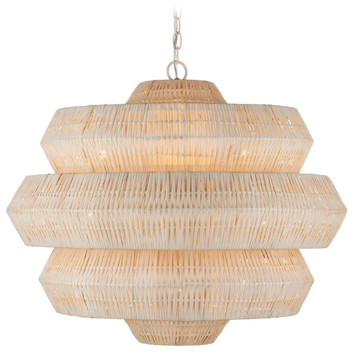 Currey and Company Antibes Bleached Natural / Snow White Pendant Light with Abstract Shade