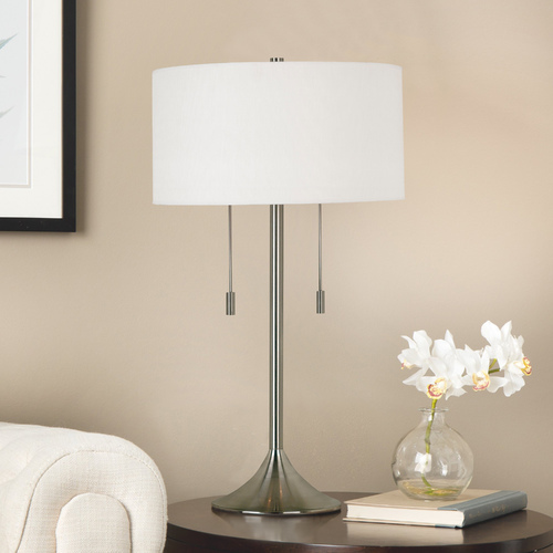 Kenroy Home Lighting Modern Drum Table Lamp with White Shade in Brushed Steel Finish 21404BS