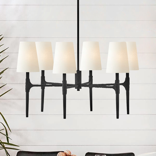 Hinkley Hinkley Beaumont 6-Light Black Chandelier with Off White Fabric Shades 4466BK