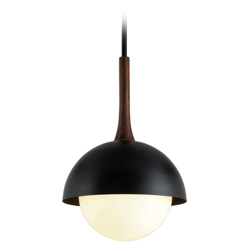 Troy Lighting Troy Lighting Cadet Black and Natural Acacia Pendant Light with Globe Shade F7645