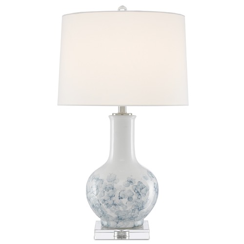 Currey and Company Lighting Currey and Company Myrtle White / Blue / Clear / Polished Nickel Table Lamp with Drum Shade 6000-0581