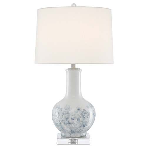 Currey and Company Myrtle White / Blue / Clear / Polished Nickel Table Lamp with Drum Shade