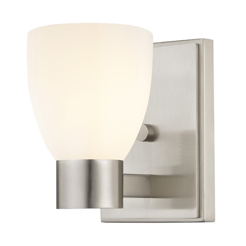 Shiny Opal White Glass Sconce Satin Nickel