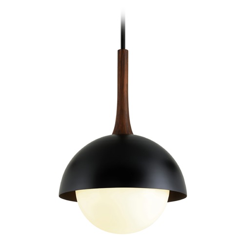 Troy Lighting Troy Lighting Cadet Black and Natural Acacia Pendant Light with Globe Shade F7646