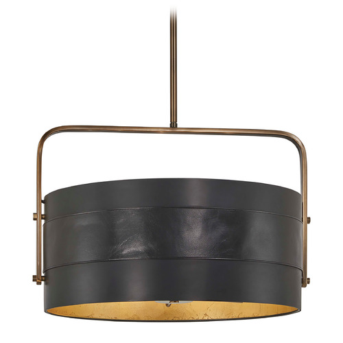 Metropolitan Lighting Contrast Leather Pendant in Antique Brass & Coal by Metropolitan N6695-857