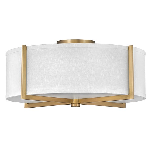 Axis Medium Semi-Flush in Brass & Off White Linen by Hinkley Lighting