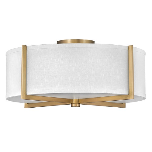 Hinkley Axis Medium Semi-Flush in Brass & Off White Linen by Hinkley Lighting 41708HB