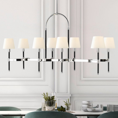Visual Comfort Studio Collection Lauren Ralph Lauren Katie Polished Nickel & Black Leather Linear Chandelier by Visual Comfort Studio LC1028PN