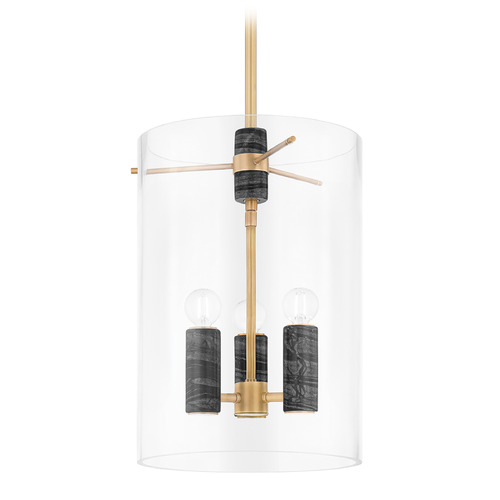 Corbett Lighting Adonis Vintage Brass & Black Marble LED Pendant Light with Cylindrical Shade