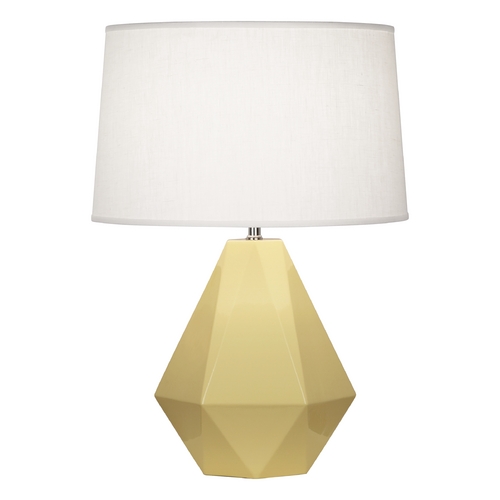 Robert Abbey Lighting Modern Art Deco Table Lamp Butter / Polished Nickel Delta by Robert Abbey 940