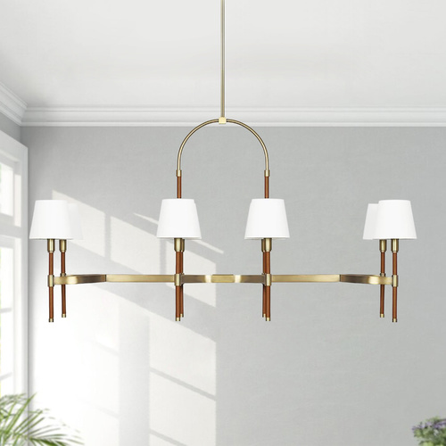 Visual Comfort Studio Collection Lauren Ralph Lauren Katie Brass & Saddle Leather Linear Chandelier by Visual Comfort Studio LC1028TWB