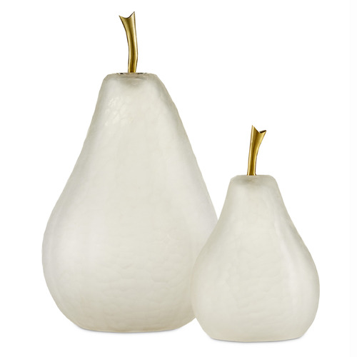 Currey and Company Glass Pear Matte Frost & Brass Sculpture