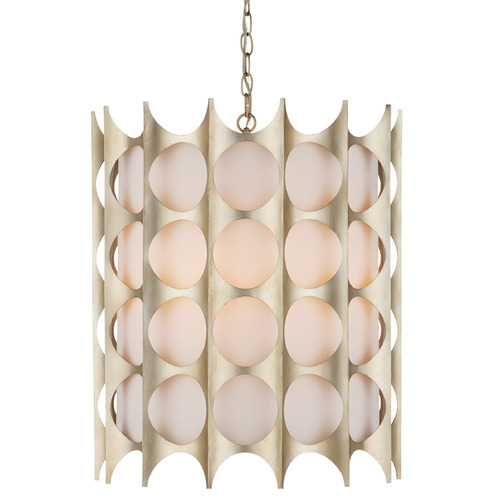 Currey and Company Bardi Silver Leaf Pendant Light with Cylindrical Shade