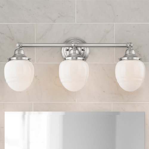 Design Classics Lighting Schoolhouse Bathroom Light Satin Nickel White Opal Glass 3 Light 21.875 Inch Length WC3-09 GG5