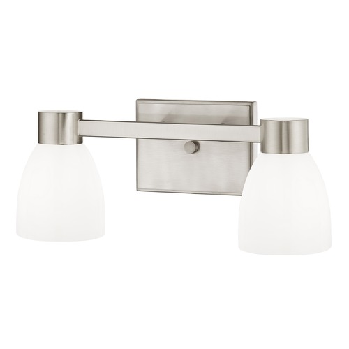 2-Light Shiny White Glass Bathroom Vanity Light Satin Nickel