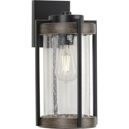Whitmire Outdoor Wall Lantern in Black & Aged Oak by Progress Lighting