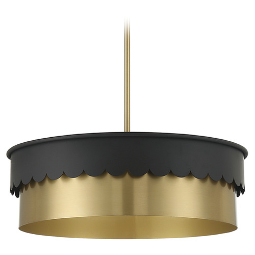 Meridian 20-Inch Drum Pendant in Natural Brass & Matte Black by Meridian M7030MBKNB