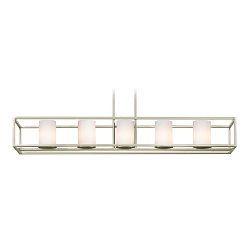 Design Classics Lighting Satin Nickel Linear Chandelier with Cylindrical Shade 1699-09 GL1028C