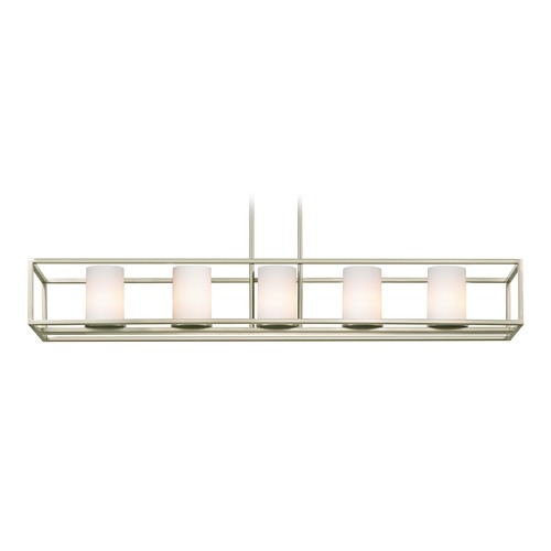 Satin Nickel Linear Chandelier with Cylindrical Shade