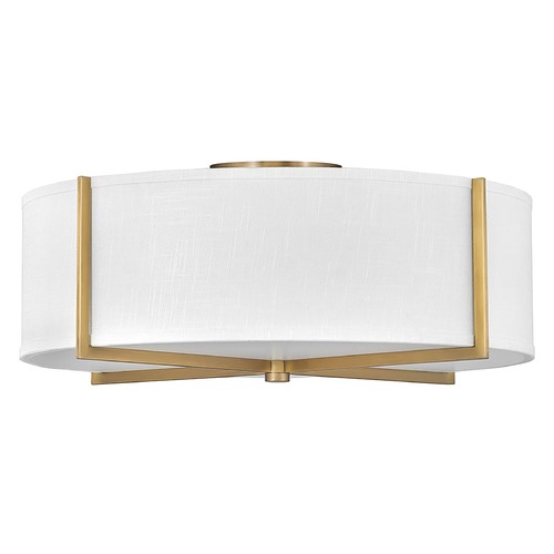 Axis Large Semi-Flush in Brass & Off White Linen by Hinkley Lighting