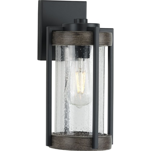 Progress Lighting Whitmire Outdoor Wall Lantern in Black & Aged Oak by Progress Lighting P560281-31M