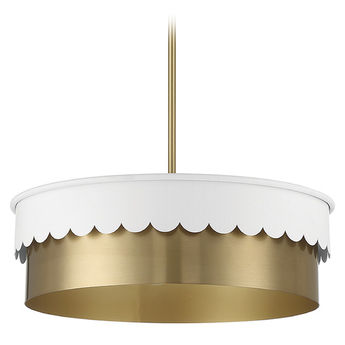 Meridian 20-Inch Drum Pendant in Natural Brass & White by Meridian M7030WHNB