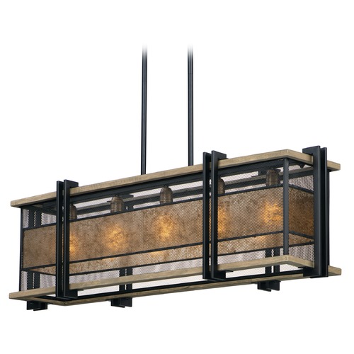 Maxim Lighting Maxim Lighting Boundry Black / Barn Wood / Antique Brass Island Light with Rectangle Shade 27567BKBWAB