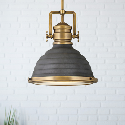 Hinkley Keating 14.25-Inch Heritage Brass & Aged Zinc Pendant by Hinkley Lighting 4697HB-DZ