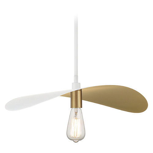 Meridian 20-Inch Contemporary Pendant in White & Painted Gold by Meridian M7031WHNB