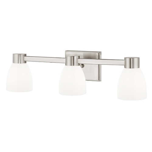3-Light Shiny White Glass Bathroom Vanity Light Satin Nickel