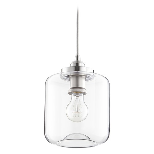 Quorum Lighting Satin Nickel Mini-Pendant Light with Cylindrical Shade