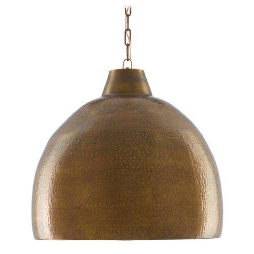 Currey and Company Earthshine Vintage Brass Pendant Light with Bowl / Dome Shade